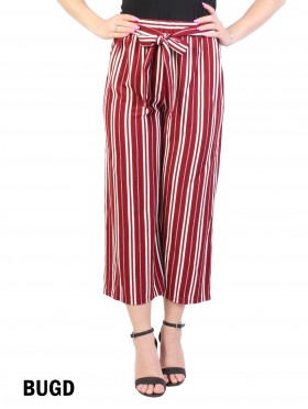 Wide-Leg Cropped Pants W/ Waist Strap